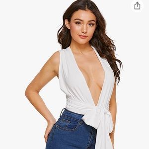 Women's Sleeveless Sexy Deep V Neck Cross Back Bodysuit